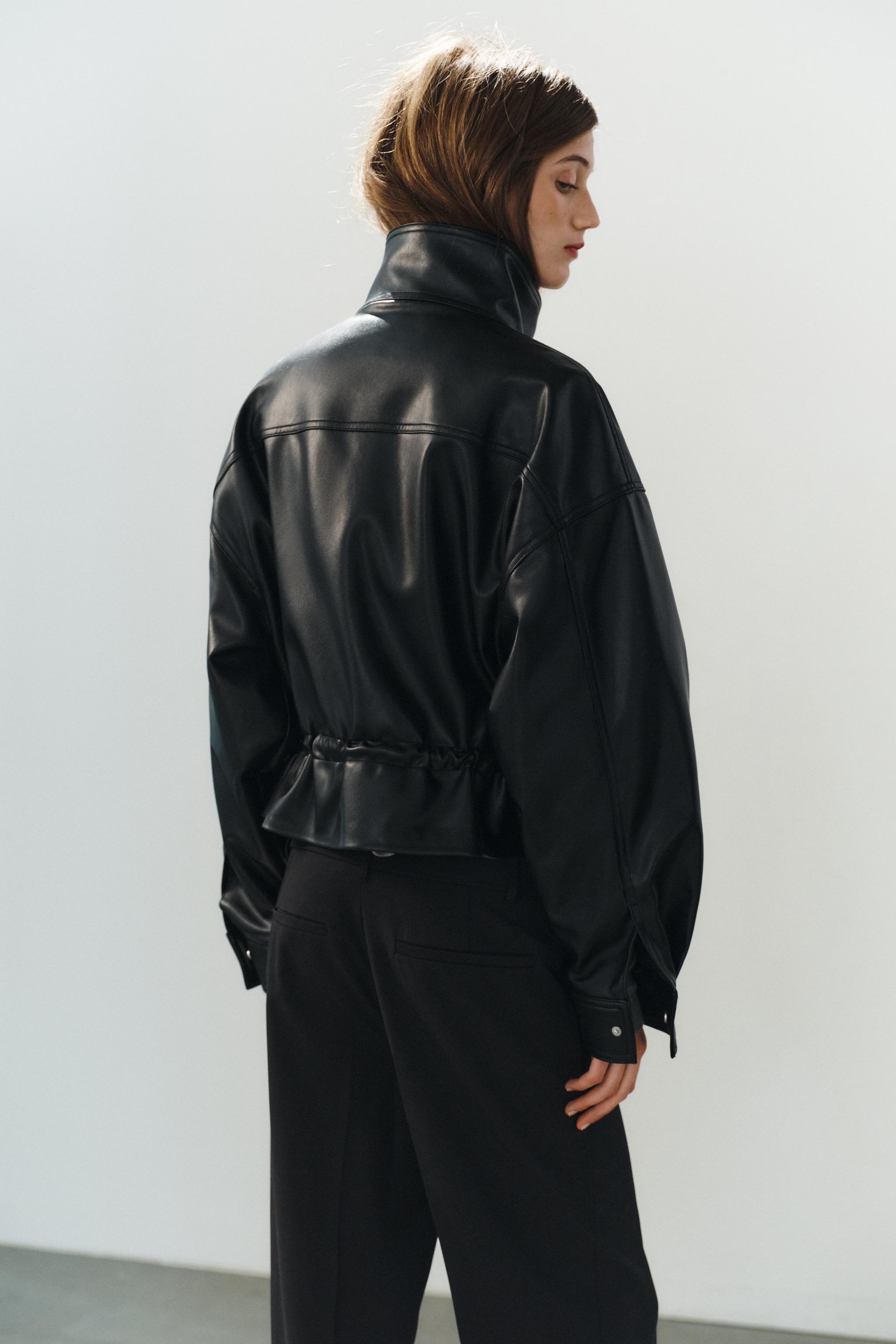 FAUX LEATHER ADJUSTABLE WAIST JACKET